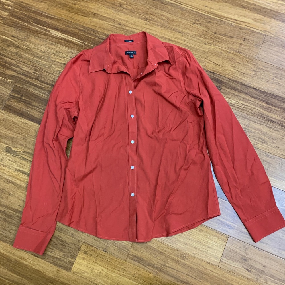 Talbots Womens Size 8 Red Wrinkle Resistant Long Sleeve Button Up Shirt Workwear